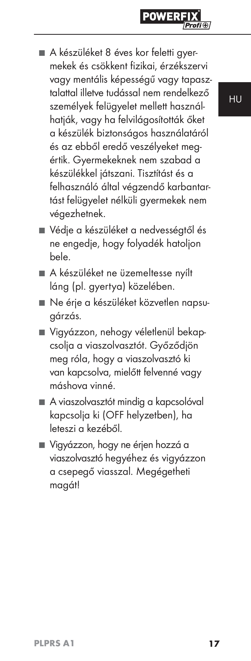 Ne érje a készüléket közvetlen napsu- gárzás | Powerfix PLPRS A1 User Manual | Page 20 / 63