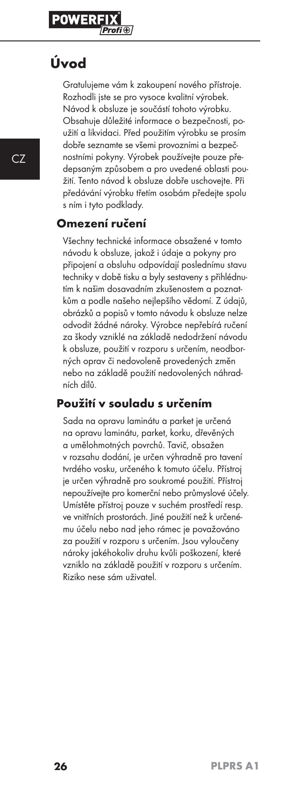 Úvod, Omezení ručení, Použití v souladu s určením | Powerfix PLPRS A1 User Manual | Page 29 / 63