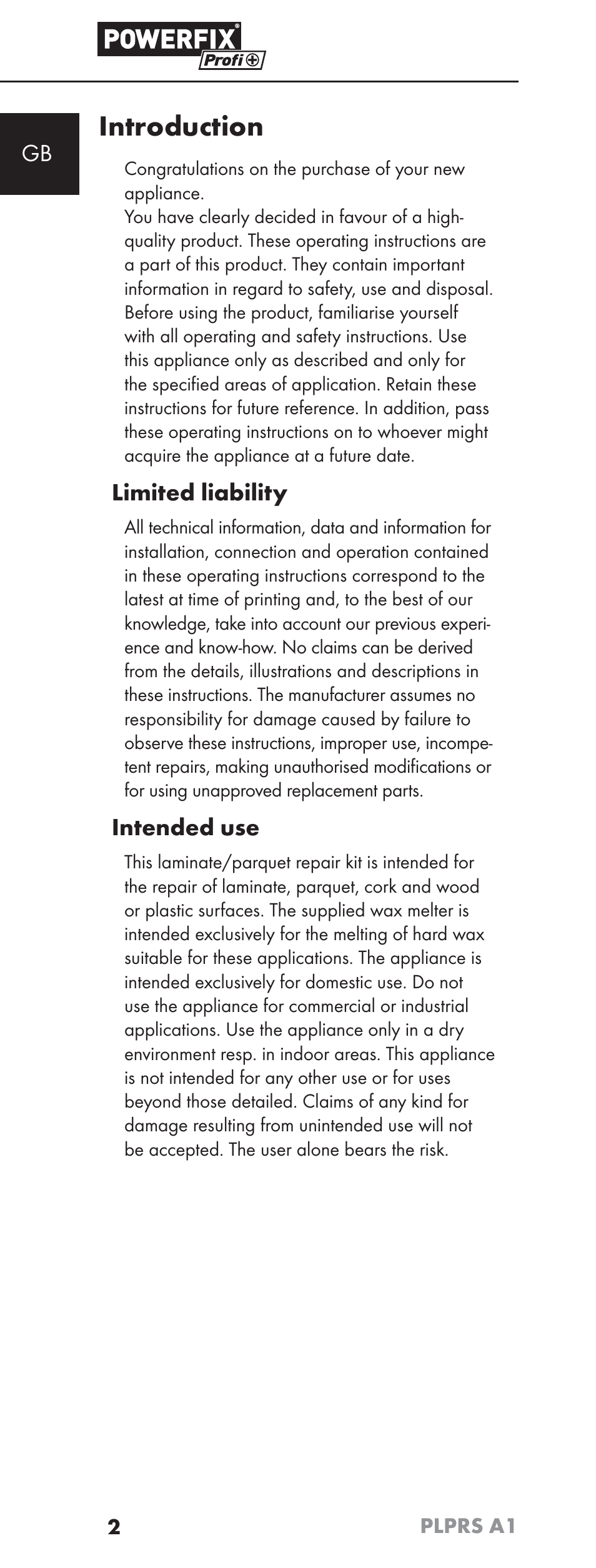 Introduction, Limited liability, Intended use | Powerfix PLPRS A1 User Manual | Page 5 / 63