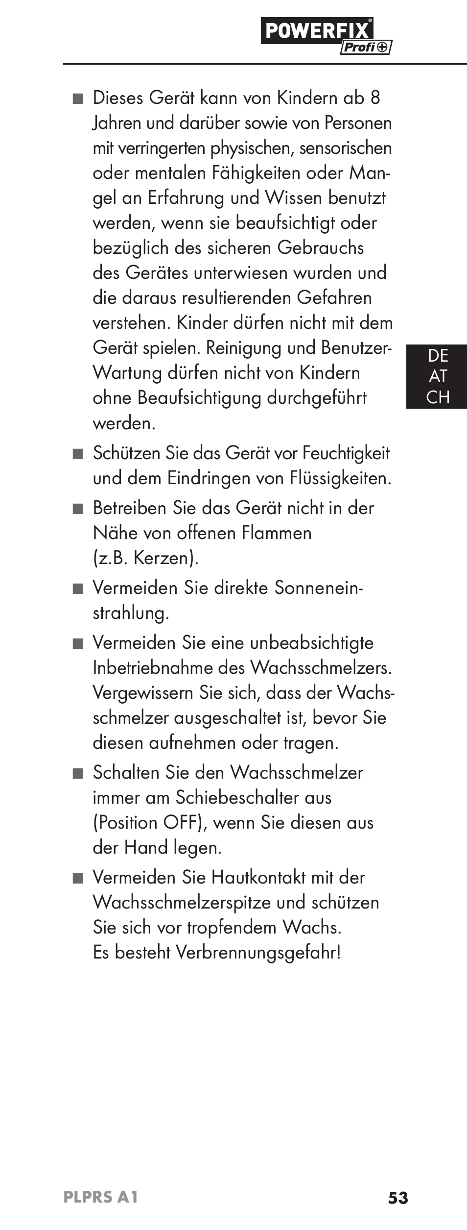 Vermeiden sie direkte sonnenein- strahlung, De at ch | Powerfix PLPRS A1 User Manual | Page 56 / 63