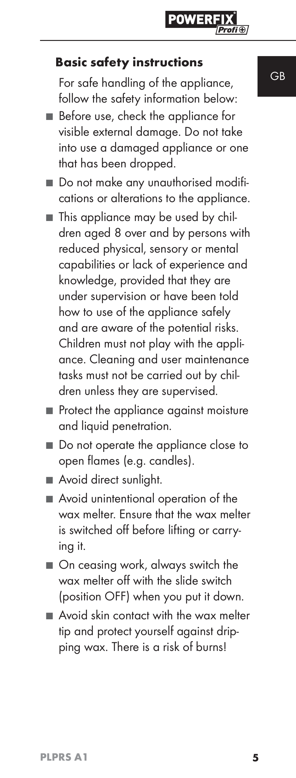 Avoid direct sunlight | Powerfix PLPRS A1 User Manual | Page 8 / 63