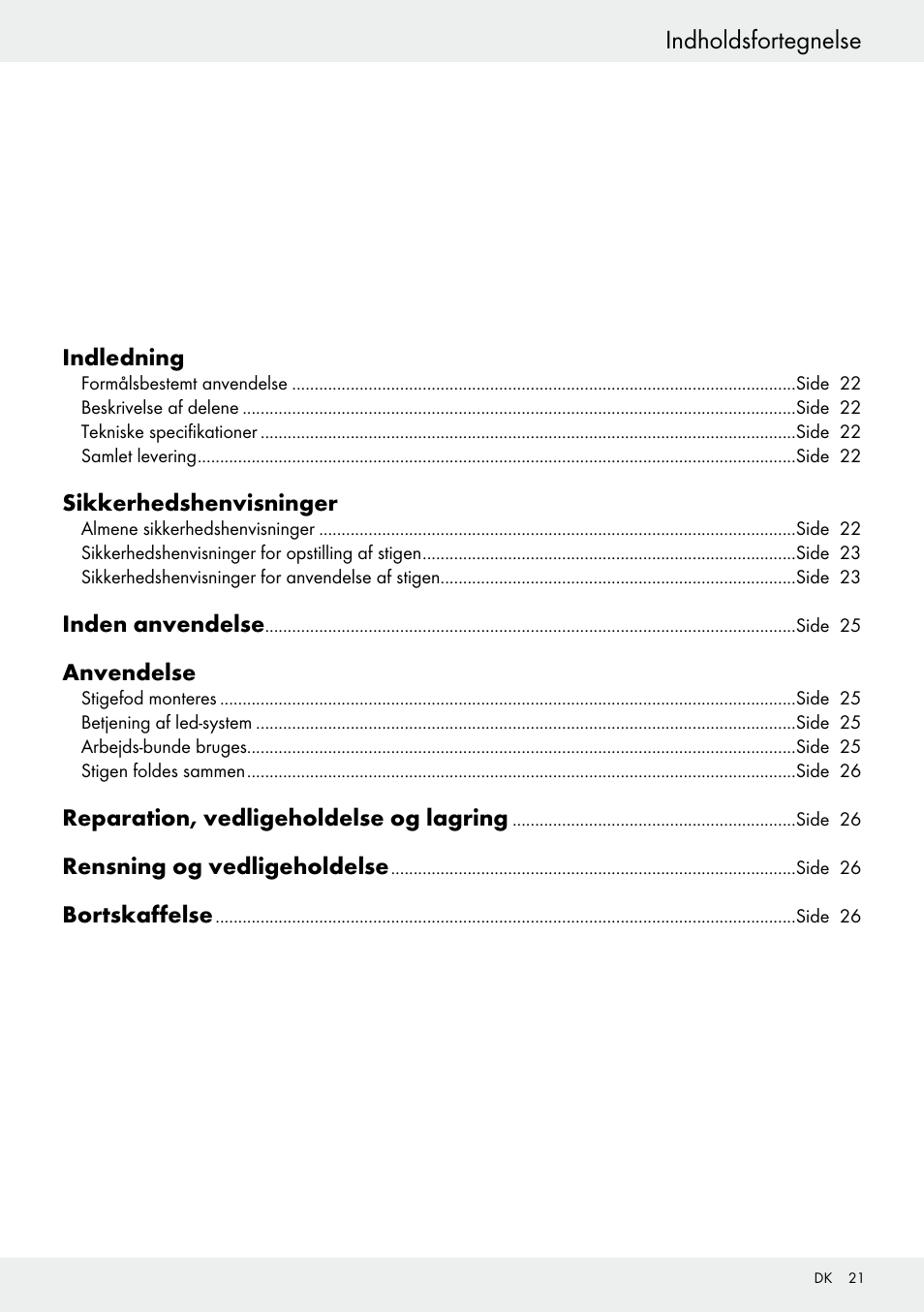 Indholdsfortegnelse | Powerfix Z30473 User Manual | Page 21 / 48
