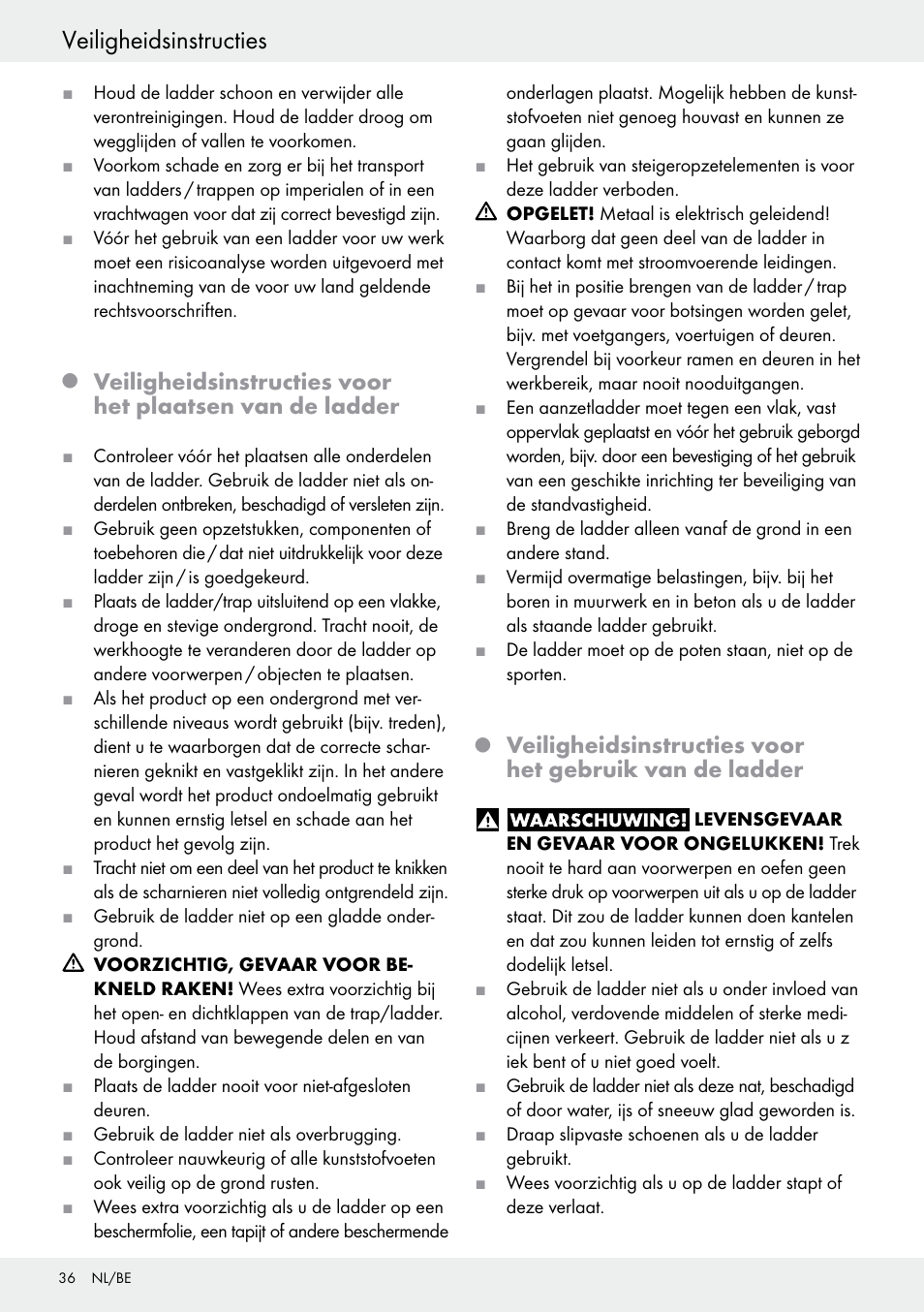 Veiligheidsinstructies | Powerfix Z30473 User Manual | Page 36 / 48