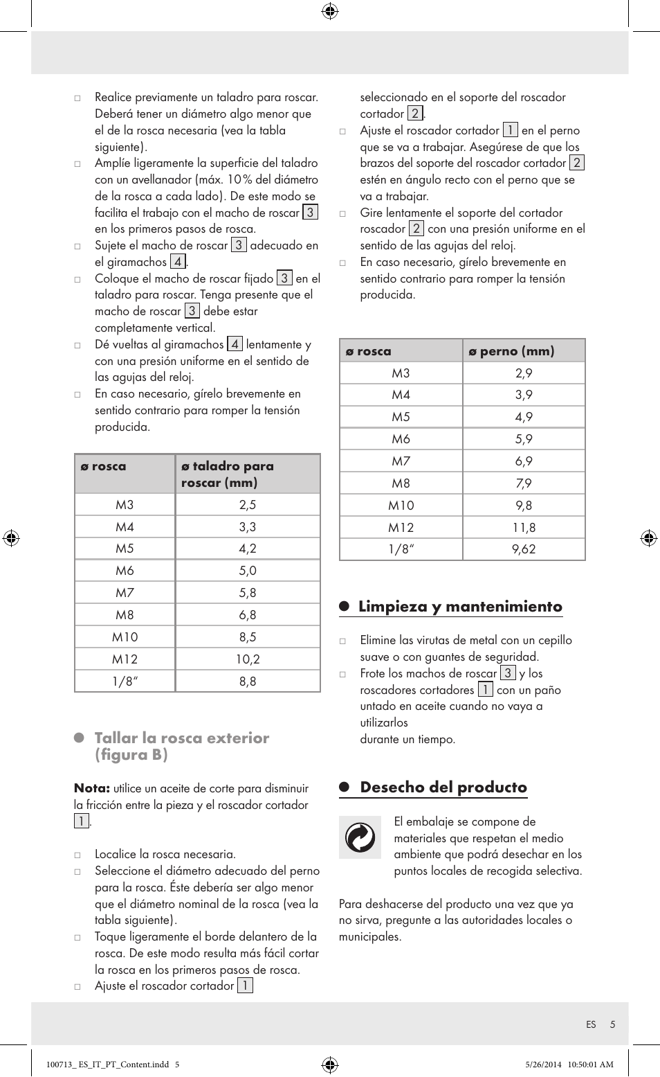 Tallar la rosca exterior (figura b), Limpieza y mantenimiento, Desecho del producto | Powerfix Z30003 User Manual | Page 5 / 14