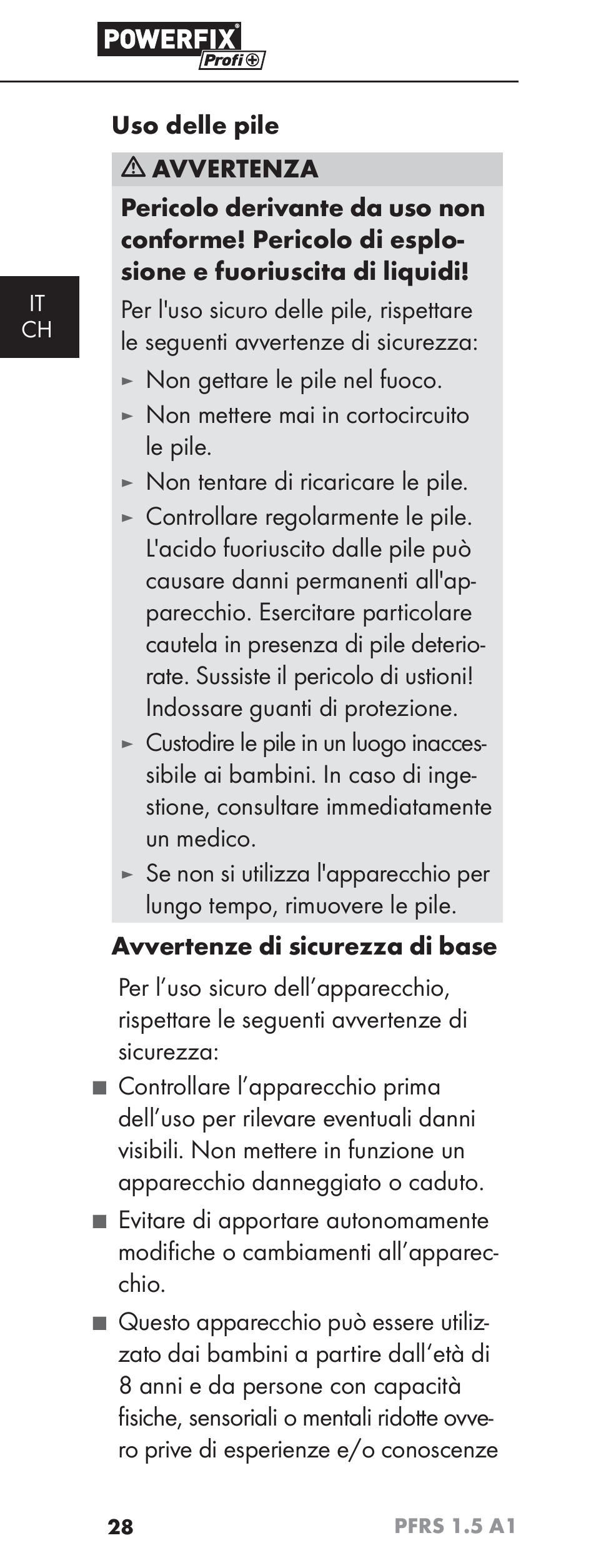 Non gettare le pile nel fuoco, Non mettere mai in cortocircuito le pile, Non tentare di ricaricare le pile | Powerfix PFRS 1.5 A1 User Manual | Page 31 / 51