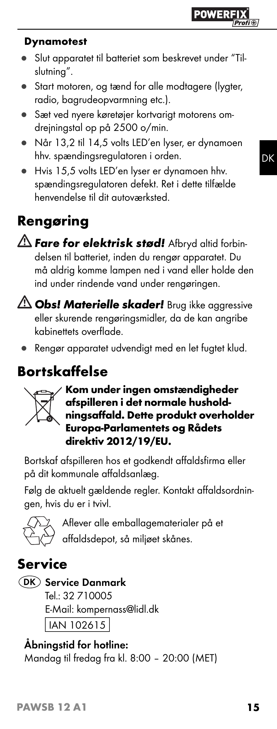 Rengøring, Bortskaﬀ else, Service | Powerfix PAWSB 12 A1 User Manual | Page 17 / 31