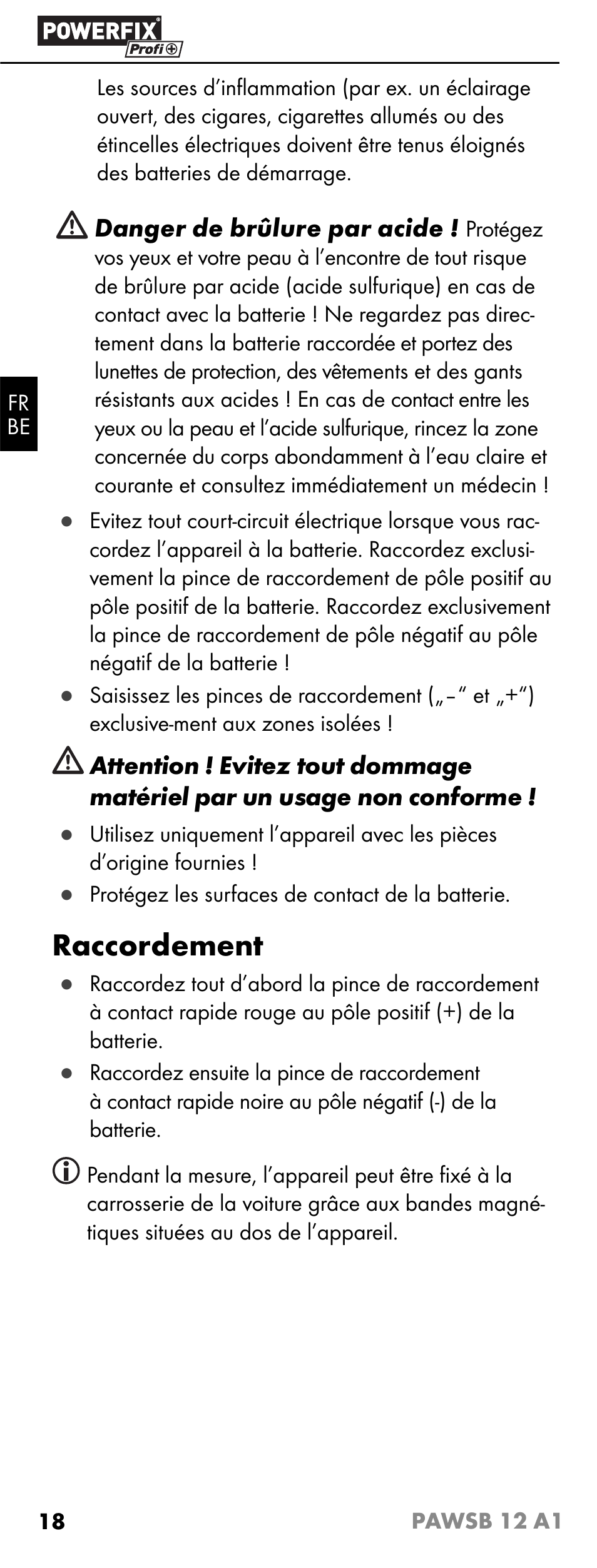 Raccordement | Powerfix PAWSB 12 A1 User Manual | Page 20 / 31