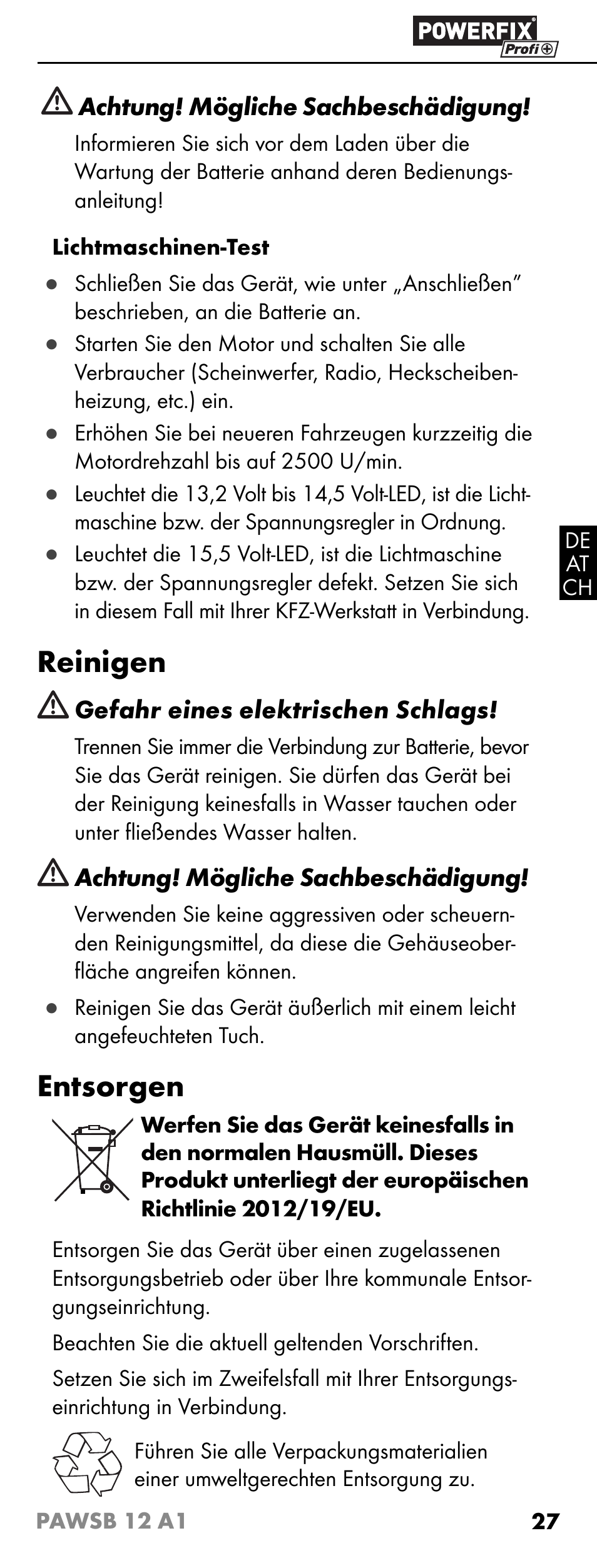 Reinigen, Entsorgen | Powerfix PAWSB 12 A1 User Manual | Page 29 / 31