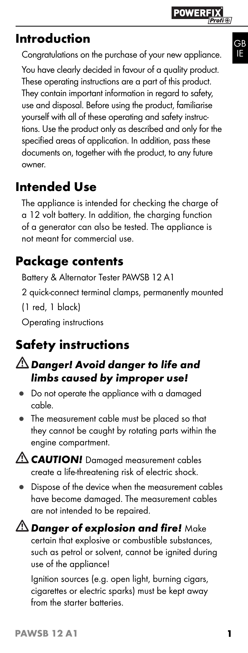 Introduction, Intended use, Package contents | Safety instructions | Powerfix PAWSB 12 A1 User Manual | Page 3 / 31