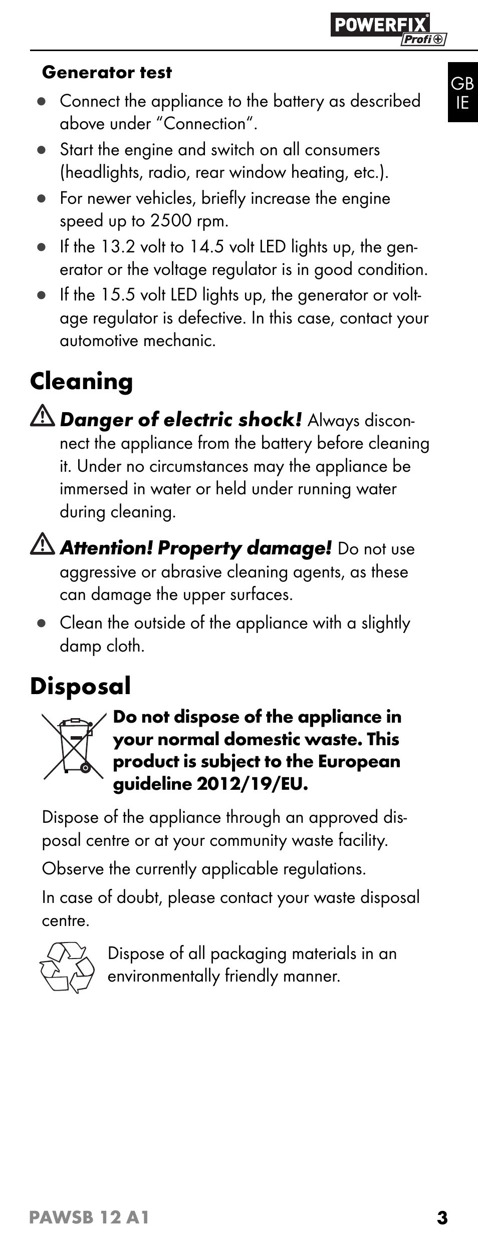 Cleaning, Disposal | Powerfix PAWSB 12 A1 User Manual | Page 5 / 31