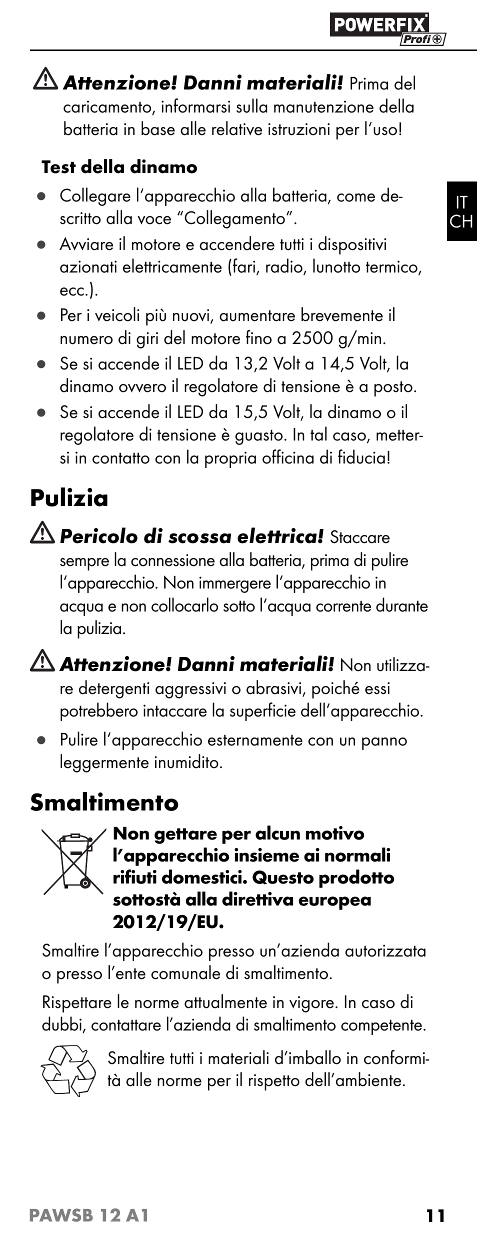 Pulizia, Smaltimento | Powerfix PAWSB 12 A1 User Manual | Page 13 / 19