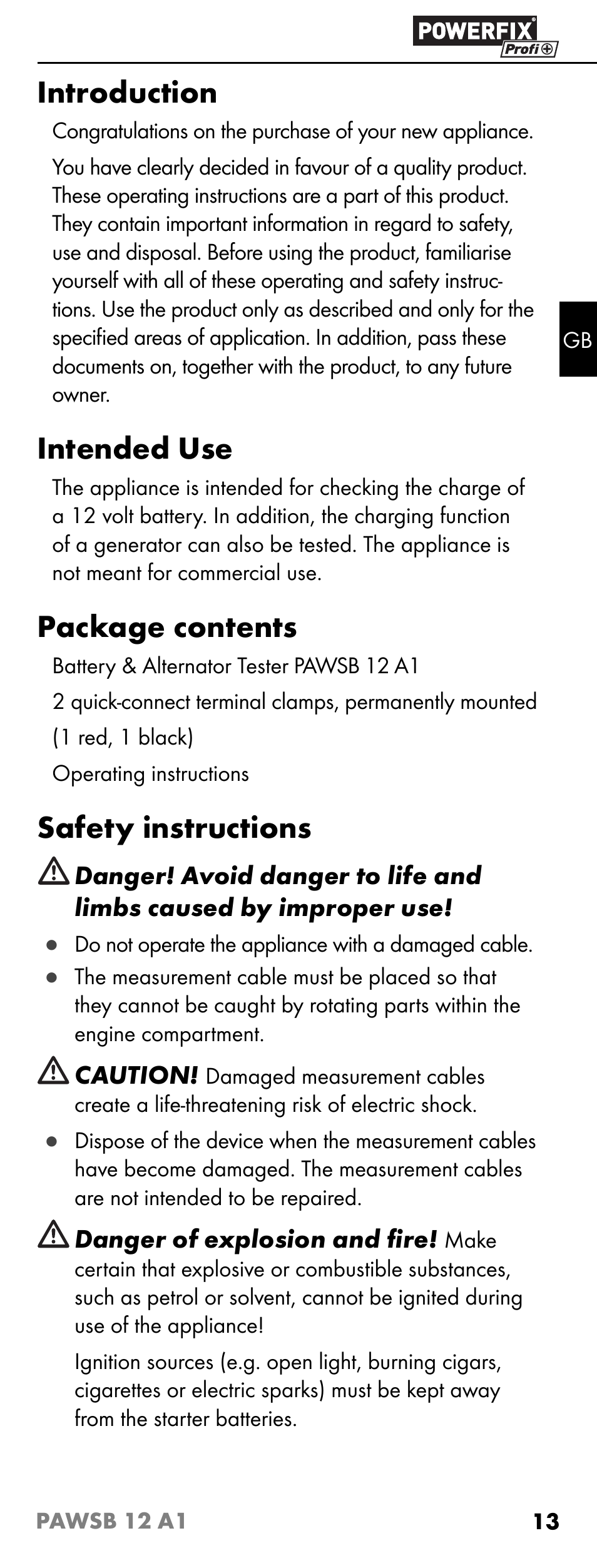 Introduction, Intended use, Package contents | Safety instructions | Powerfix PAWSB 12 A1 User Manual | Page 15 / 19