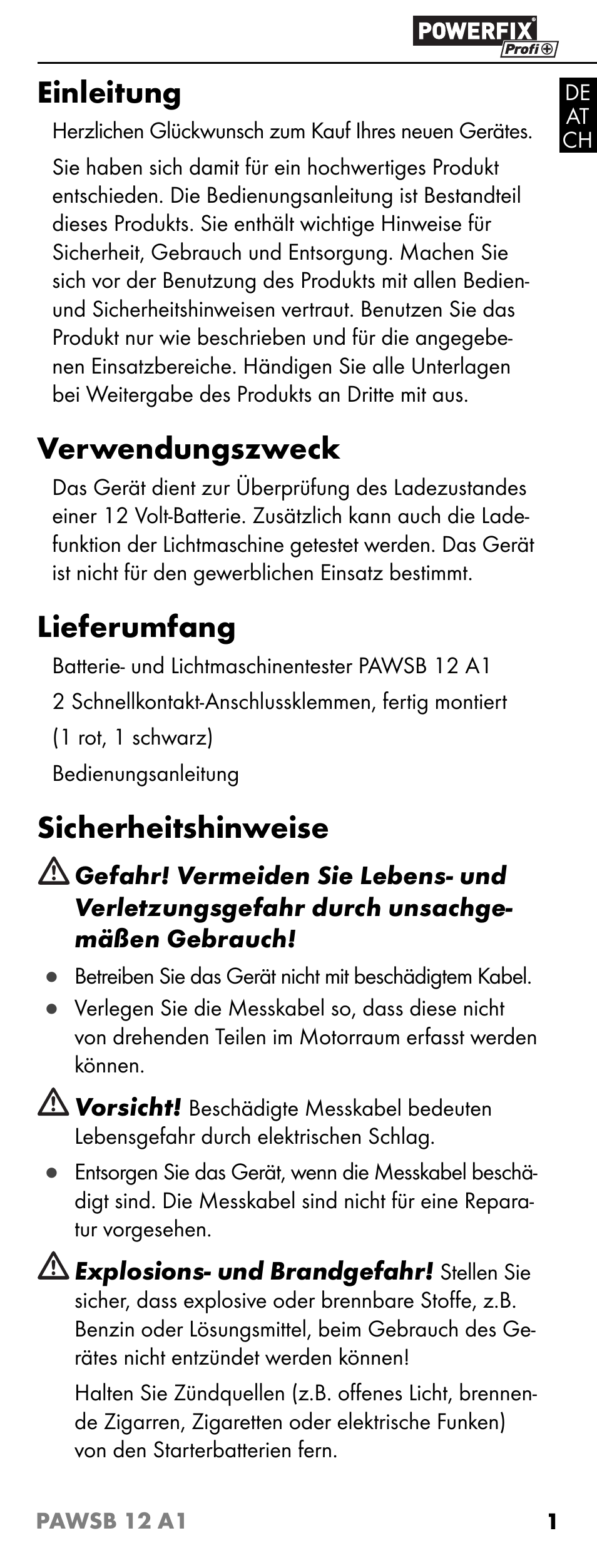 Einleitung, Verwendungszweck, Lieferumfang | Sicherheitshinweise | Powerfix PAWSB 12 A1 User Manual | Page 3 / 19