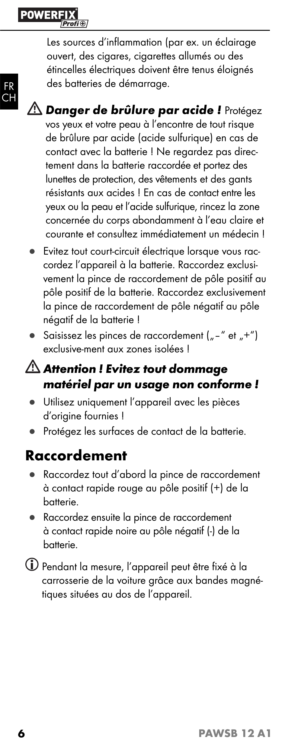 Raccordement | Powerfix PAWSB 12 A1 User Manual | Page 8 / 19