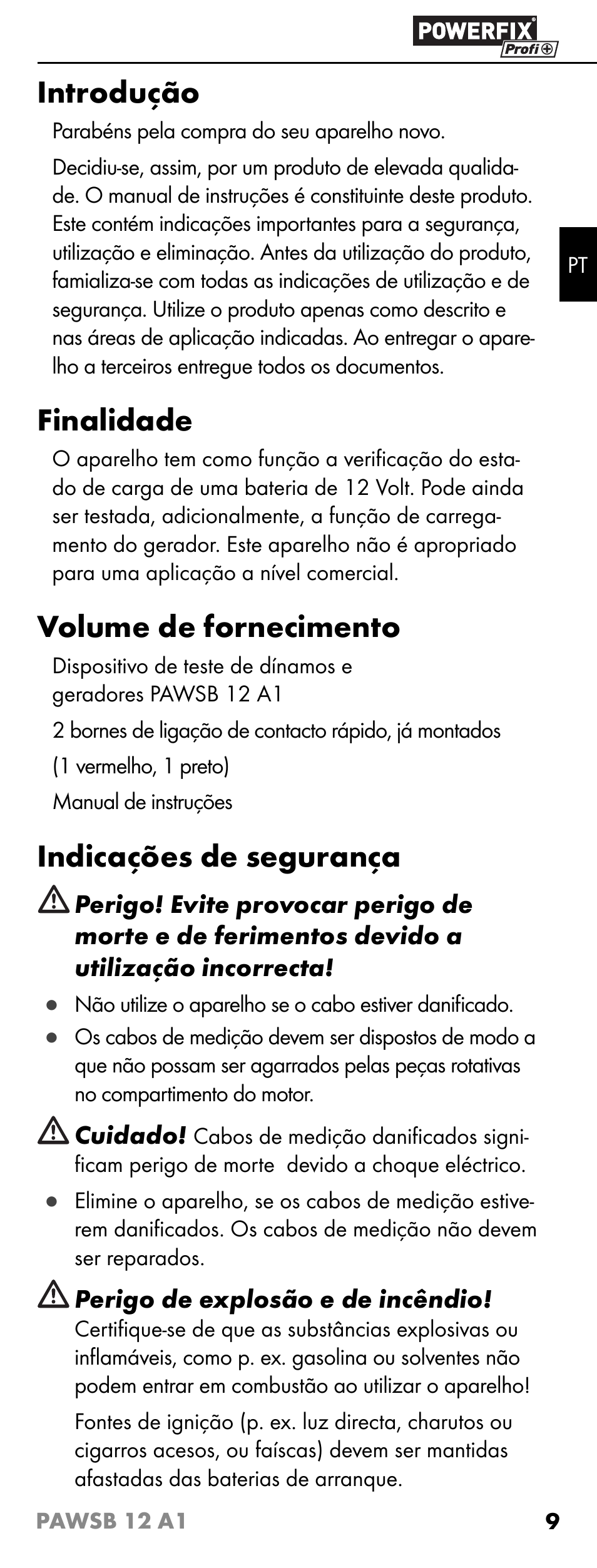 Introdução, Finalidade, Volume de fornecimento | Indicações de segurança | Powerfix PAWSB 12 A1 User Manual | Page 11 / 23