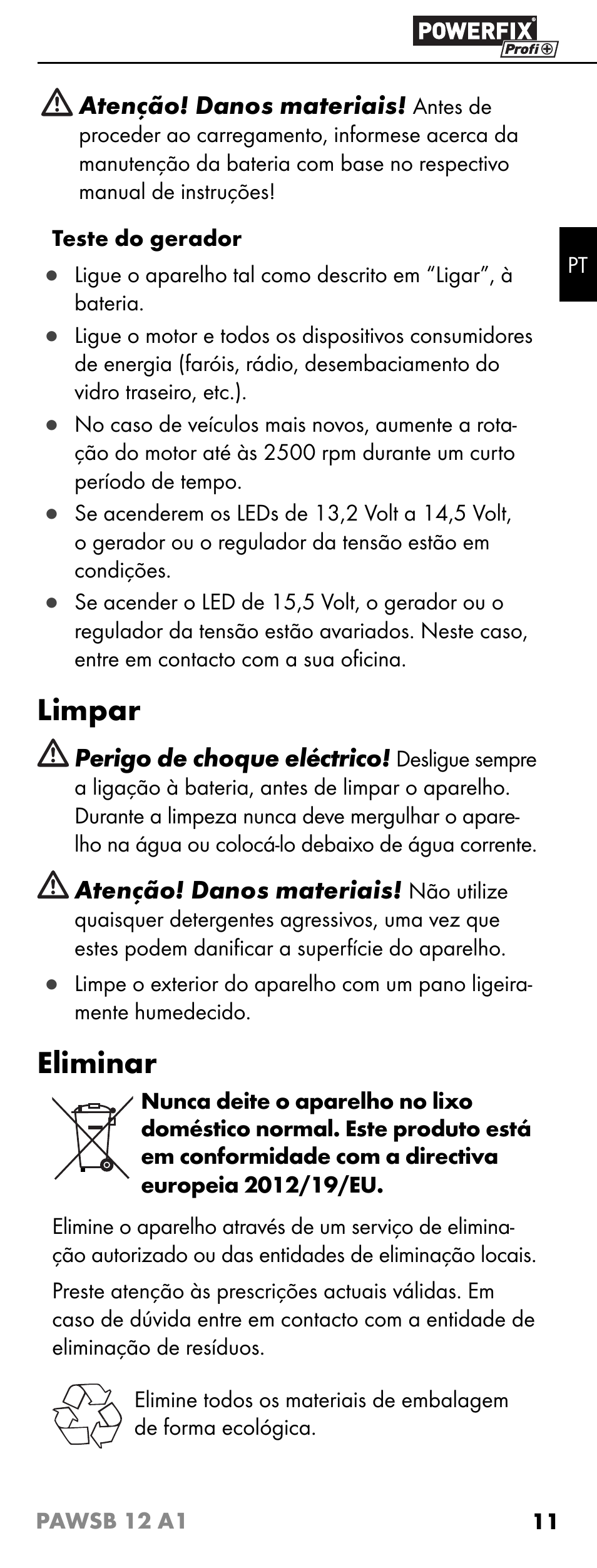 Limpar, Eliminar | Powerfix PAWSB 12 A1 User Manual | Page 13 / 23