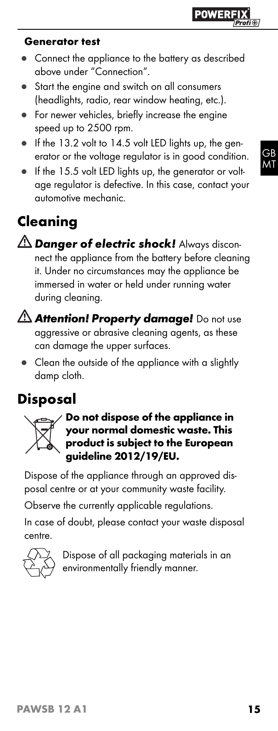 Cleaning, Disposal | Powerfix PAWSB 12 A1 User Manual | Page 17 / 23