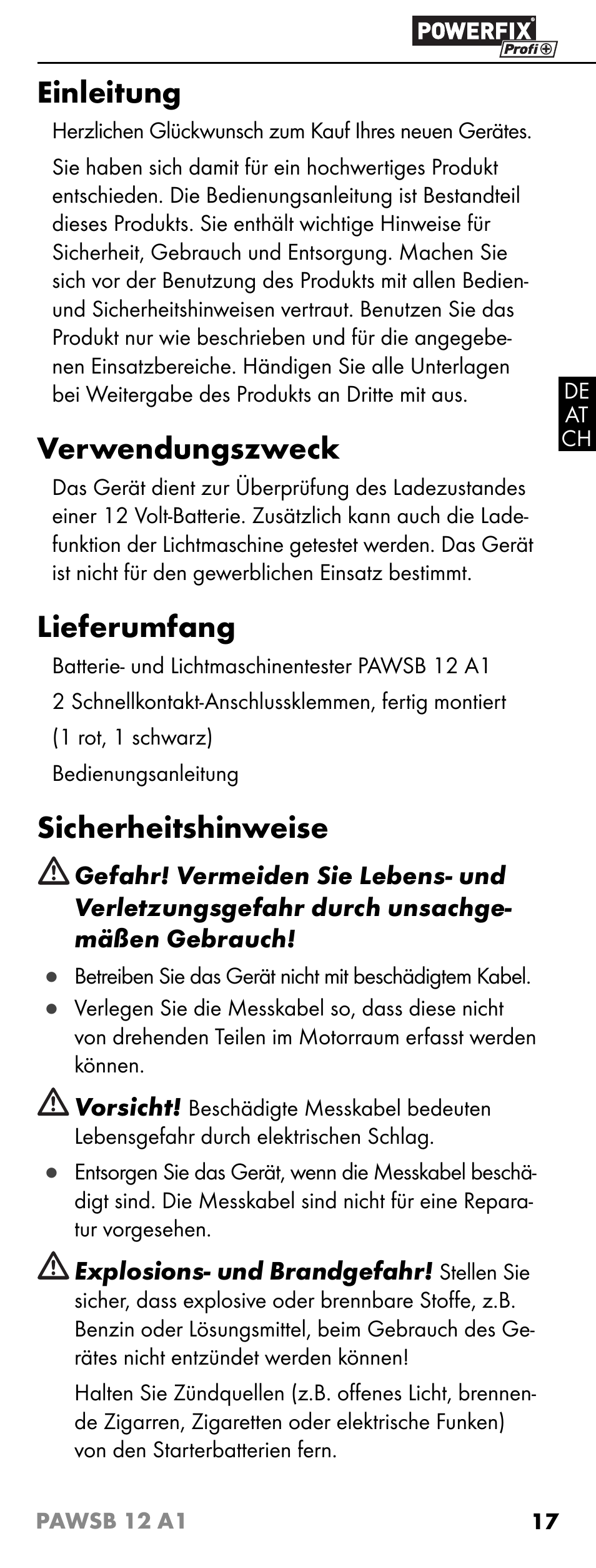 Einleitung, Verwendungszweck, Lieferumfang | Sicherheitshinweise | Powerfix PAWSB 12 A1 User Manual | Page 19 / 23