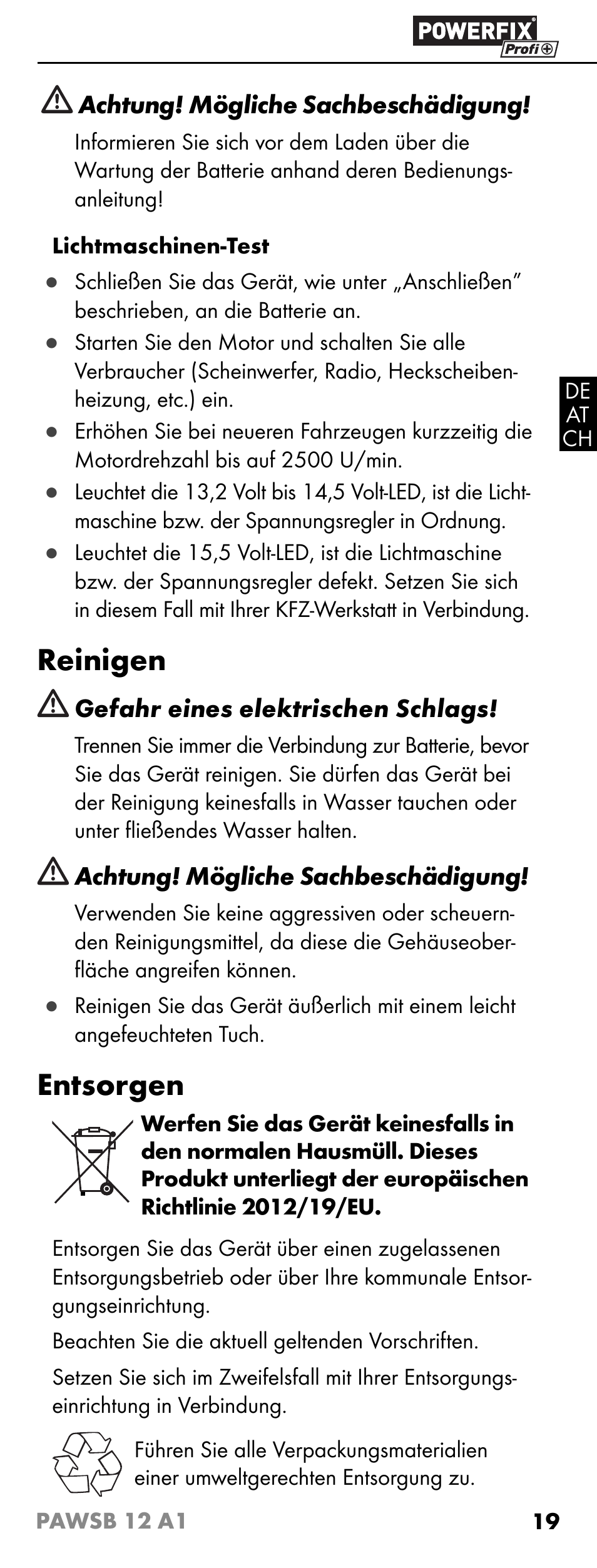 Reinigen, Entsorgen | Powerfix PAWSB 12 A1 User Manual | Page 21 / 23