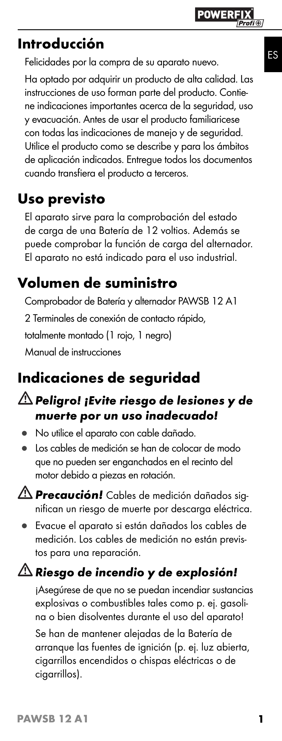 Introducción, Uso previsto, Volumen de suministro | Indicaciones de seguridad | Powerfix PAWSB 12 A1 User Manual | Page 3 / 23