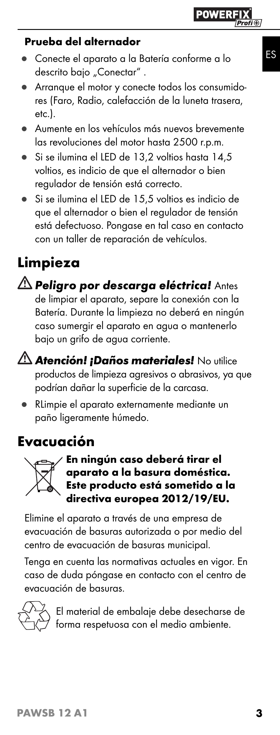 Limpieza, Evacuación | Powerfix PAWSB 12 A1 User Manual | Page 5 / 23