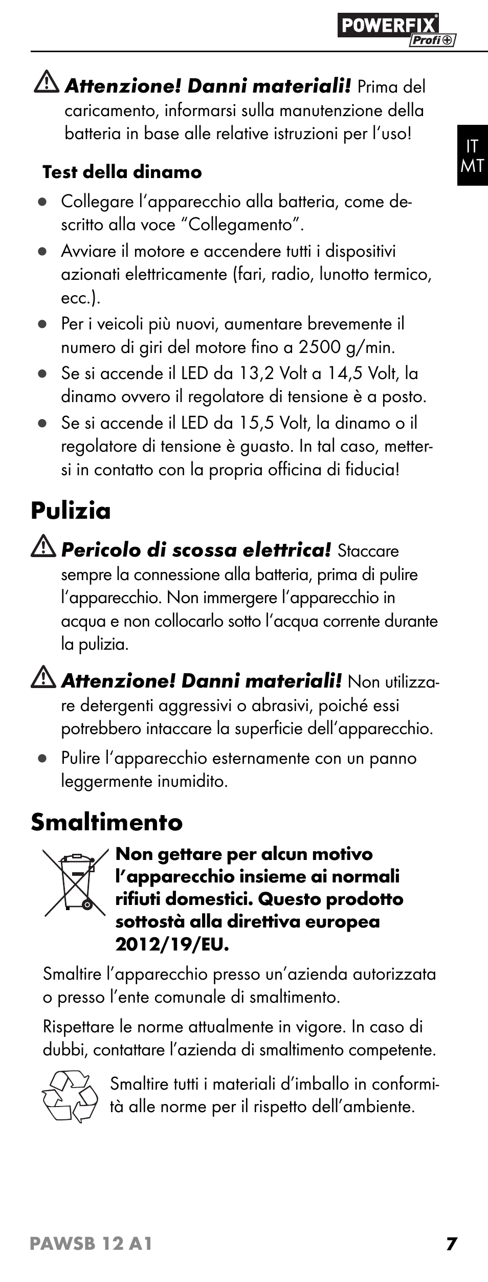 Pulizia, Smaltimento | Powerfix PAWSB 12 A1 User Manual | Page 9 / 23