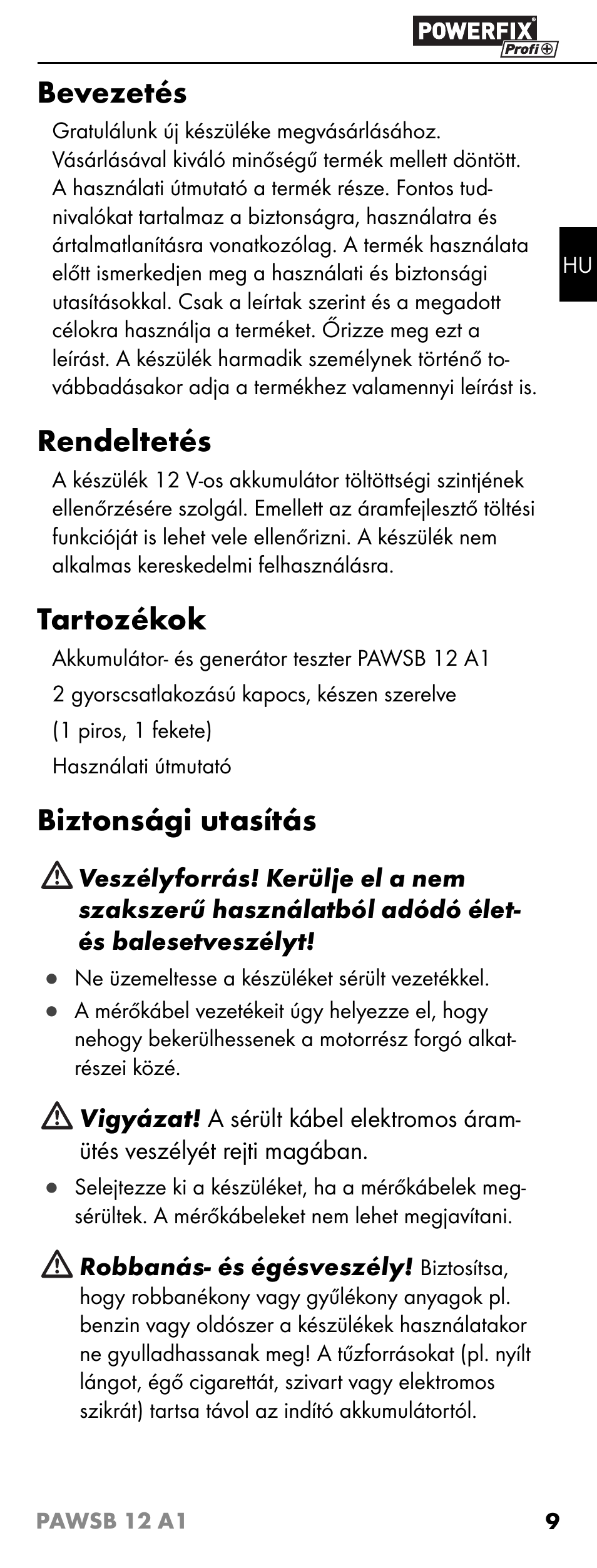 Bevezetés, Rendeltetés, Tartozékok | Biztonsági utasítás | Powerfix PAWSB 12 A1 User Manual | Page 11 / 31