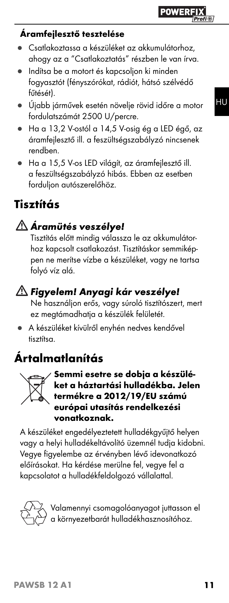 Tisztítás, Ártalmatlanítás | Powerfix PAWSB 12 A1 User Manual | Page 13 / 31