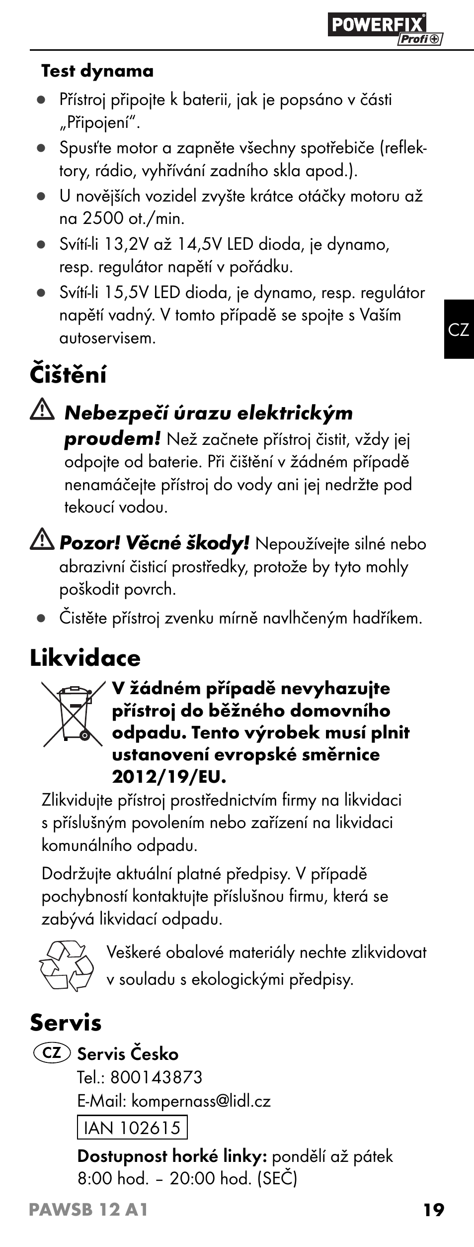 Čištění, Likvidace, Servis | Powerfix PAWSB 12 A1 User Manual | Page 21 / 31