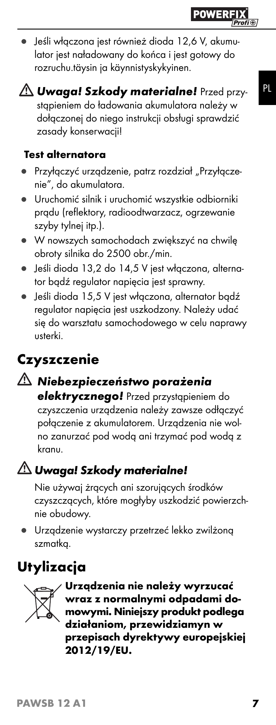 Czyszczenie, Utylizacja | Powerfix PAWSB 12 A1 User Manual | Page 9 / 31