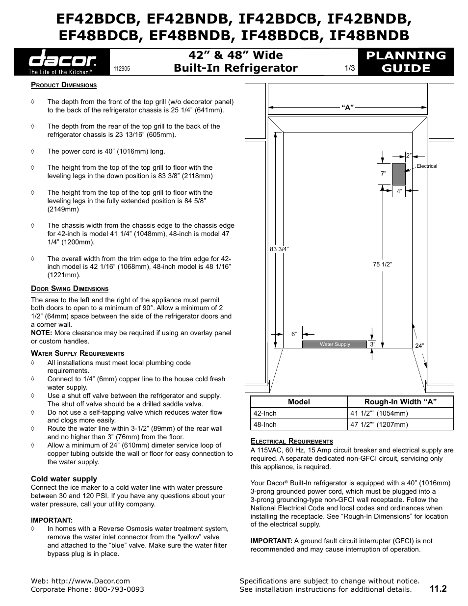 Dacor IF42BNDB User Manual | 3 pages