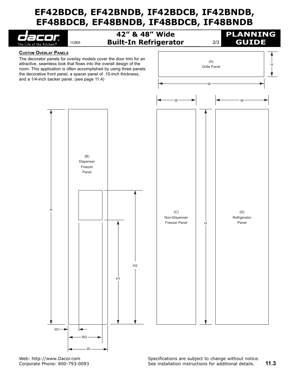 Planning guide, 42” & 48” wide built-in refrigerator | Dacor IF42BNDB User Manual | Page 2 / 3