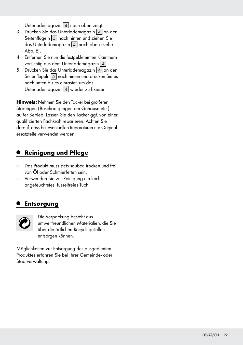 Reinigung und pflege, Entsorgung | Powerfix  Z16531 User Manual | Page 19 / 20