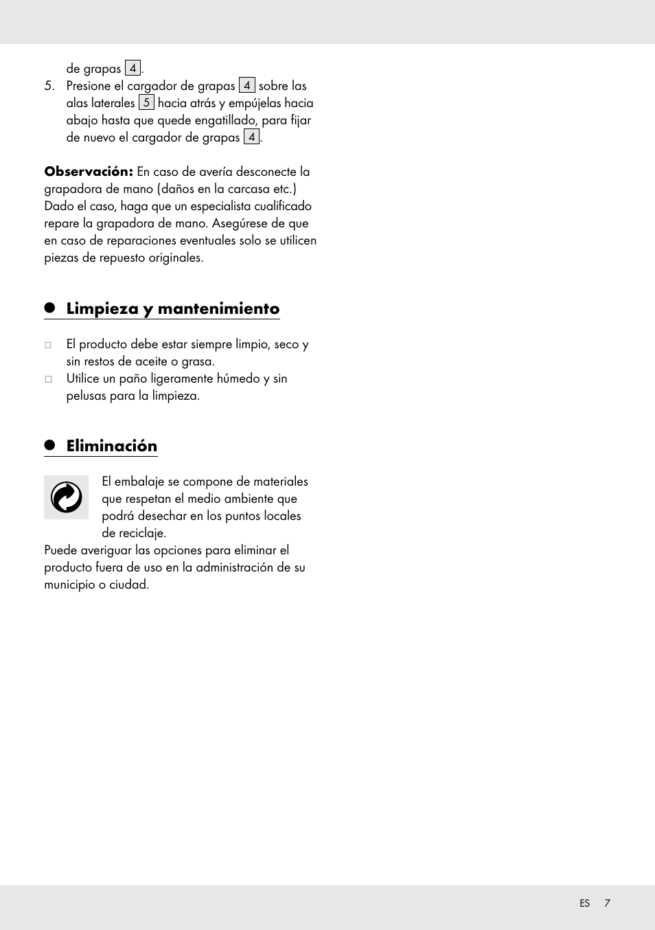 Limpieza y mantenimiento, Eliminación | Powerfix  Z16531 User Manual | Page 7 / 20