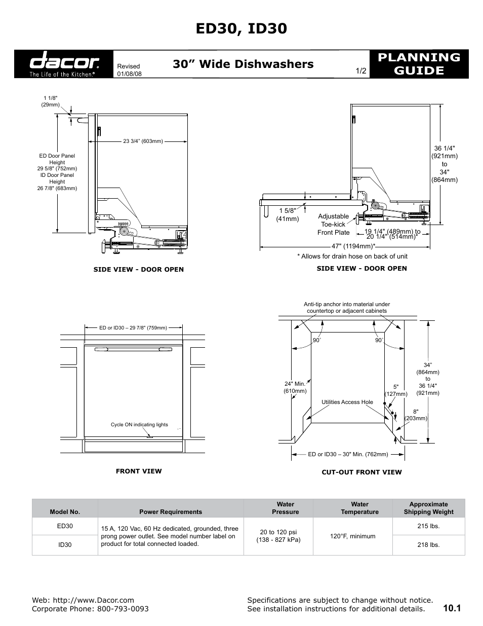 Dacor ED30 User Manual | 2 pages