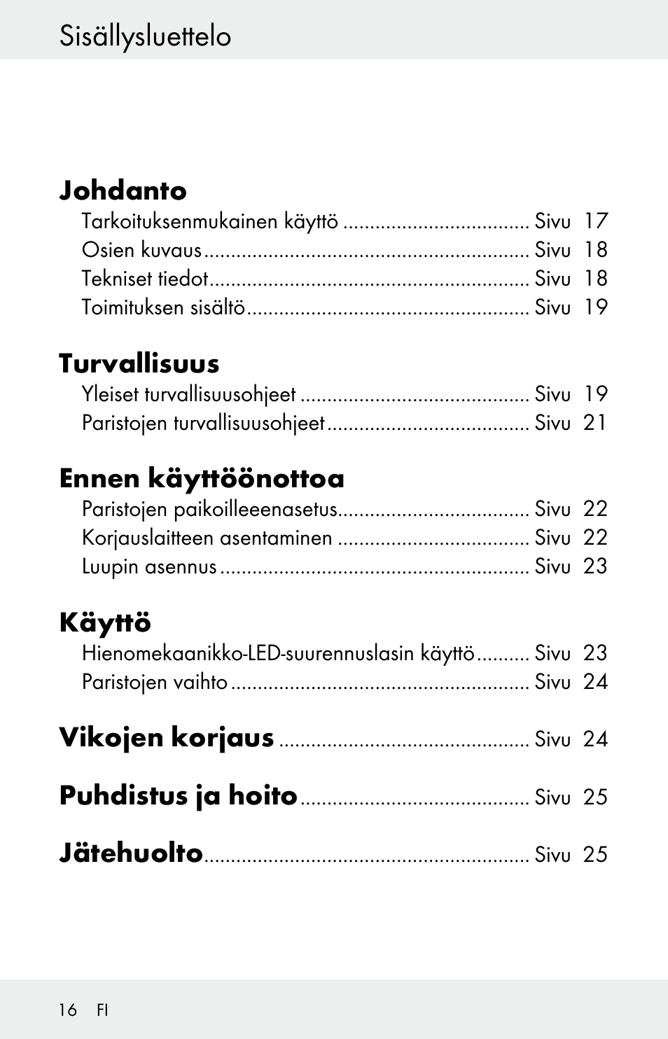 Sisällysluettelo | Powerfix Z30225 User Manual | Page 16 / 84