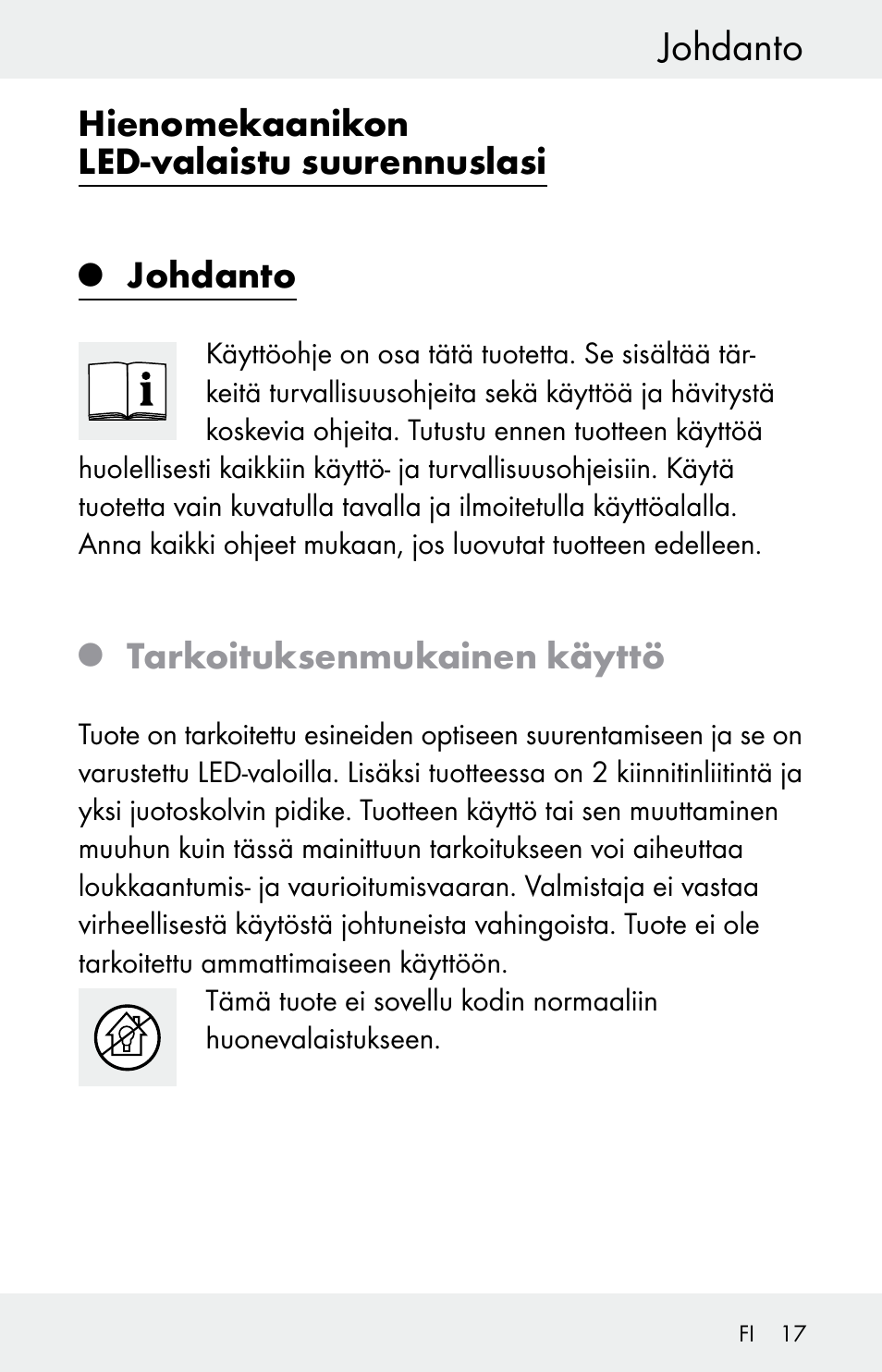 Johdanto, Hienomekaanikon led-valaistu suurennuslasi, Tarkoituksenmukainen käyttö | Powerfix Z30225 User Manual | Page 17 / 84