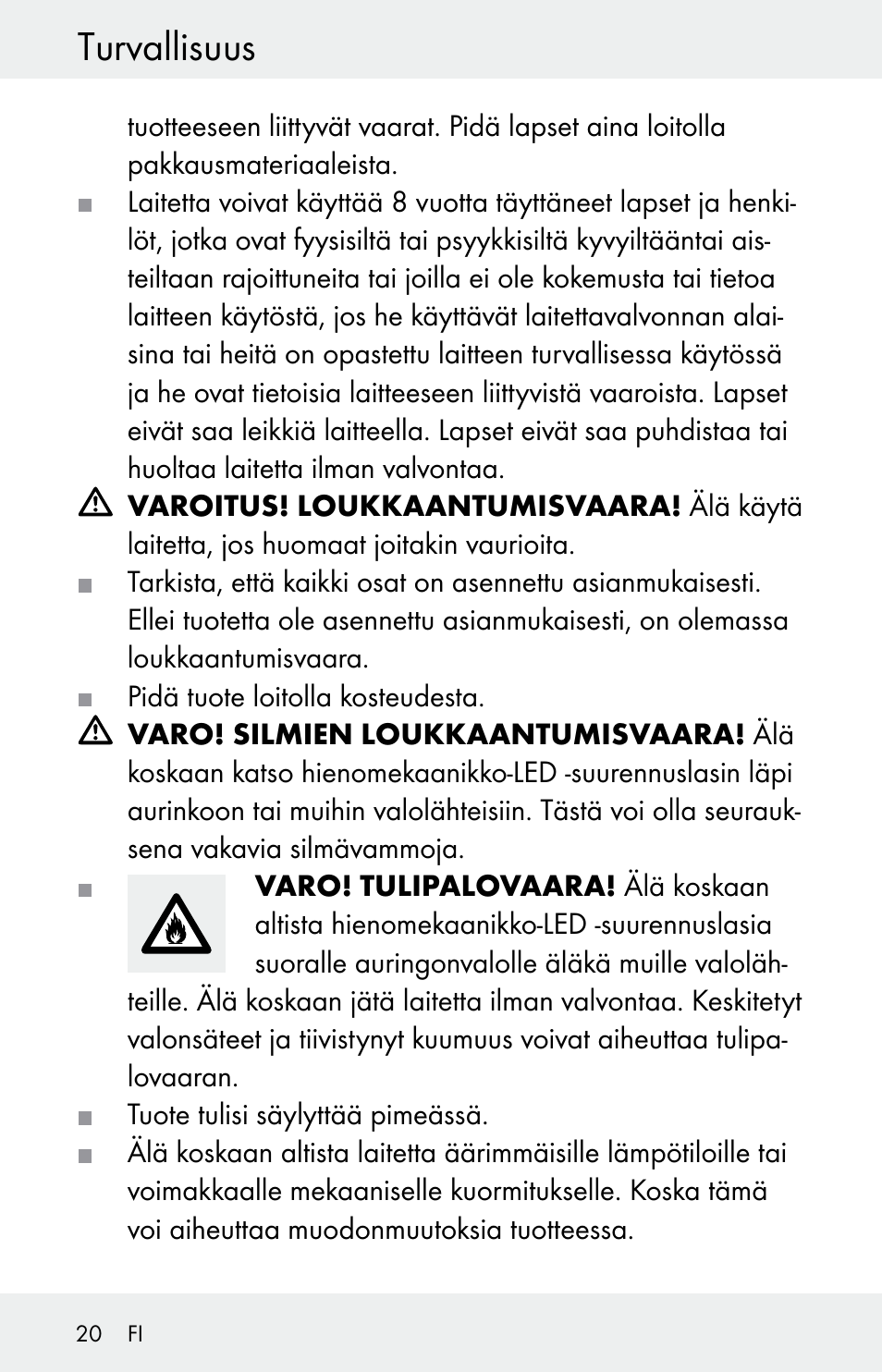 Turvallisuus | Powerfix Z30225 User Manual | Page 20 / 84