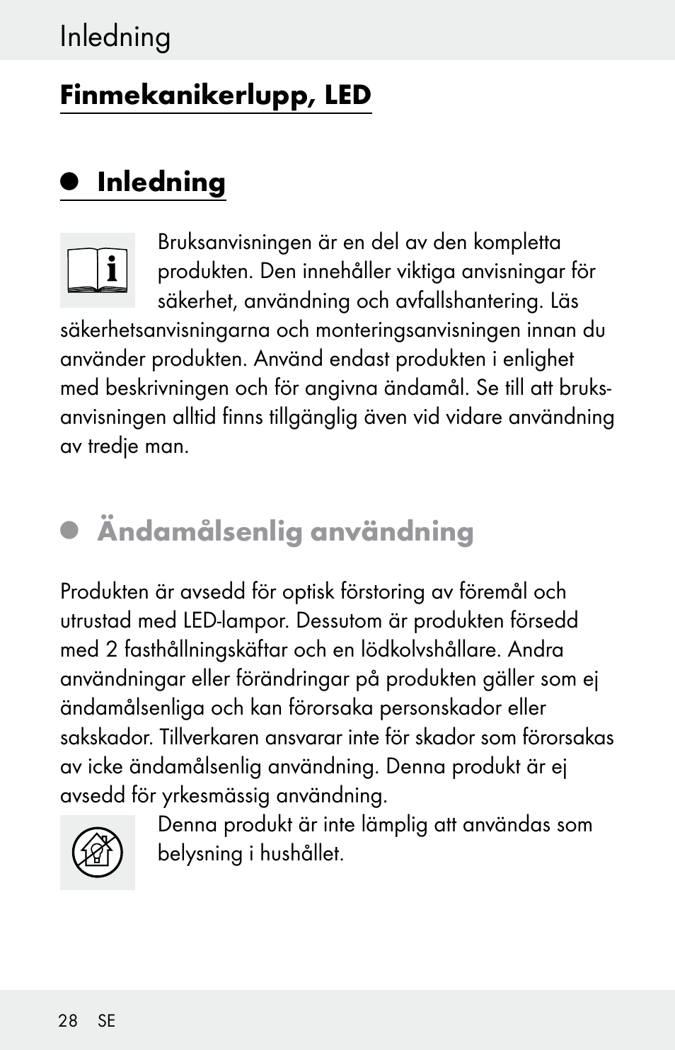 Inledning, Finmekanikerlupp, led, Ändamålsenlig användning | Powerfix Z30225 User Manual | Page 28 / 84