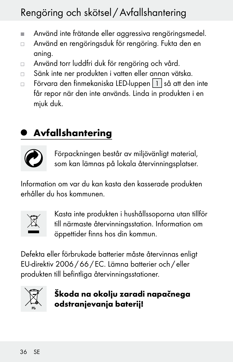 Rengöring och skötsel / avfallshantering, Avfallshantering | Powerfix Z30225 User Manual | Page 36 / 84