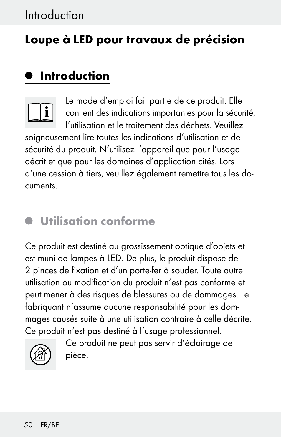 Introduction, Loupe à led pour travaux de précision, Utilisation conforme | Powerfix Z30225 User Manual | Page 50 / 84