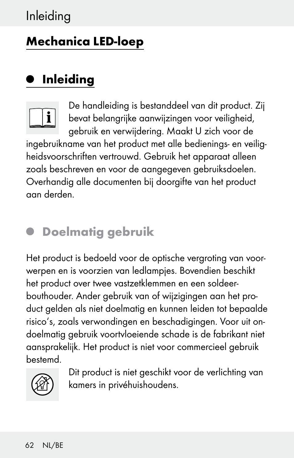 Inleiding, Mechanica led-loep, Doelmatig gebruik | Powerfix Z30225 User Manual | Page 62 / 84
