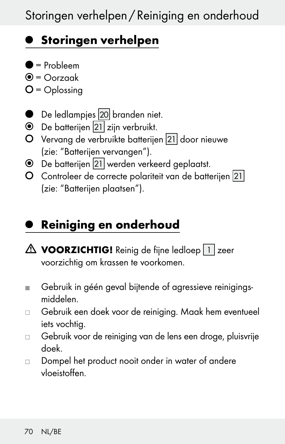 Storingen verhelpen / reiniging en onderhoud, Storingen verhelpen, Reiniging en onderhoud | Powerfix Z30225 User Manual | Page 70 / 84