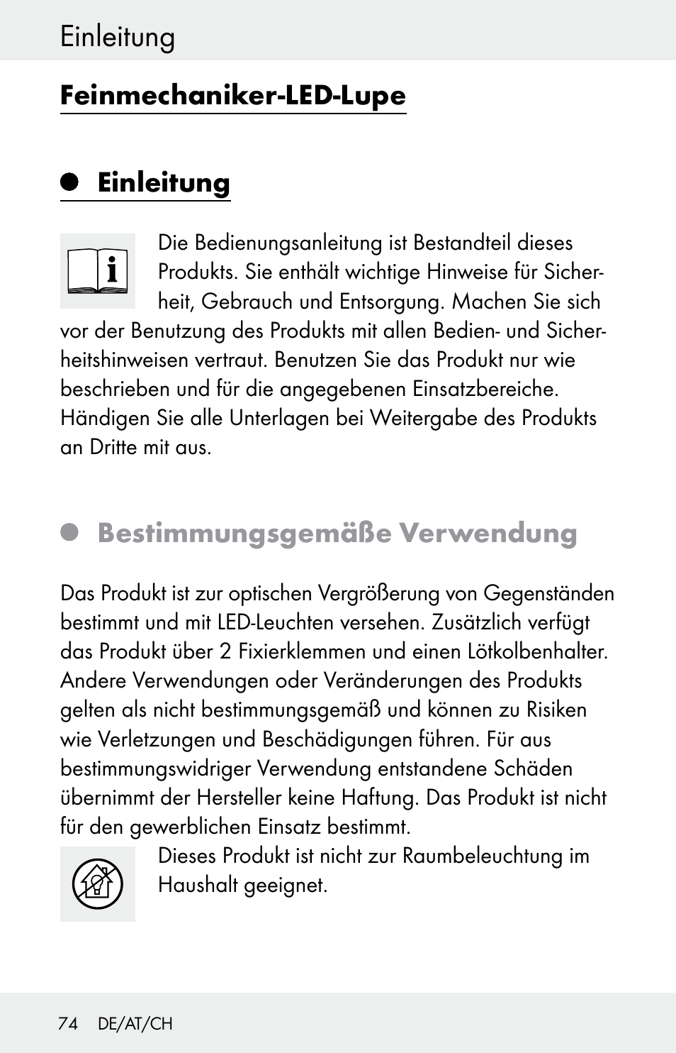 Einleitung, Feinmechaniker-led-lupe, Bestimmungsgemäße verwendung | Powerfix Z30225 User Manual | Page 74 / 84