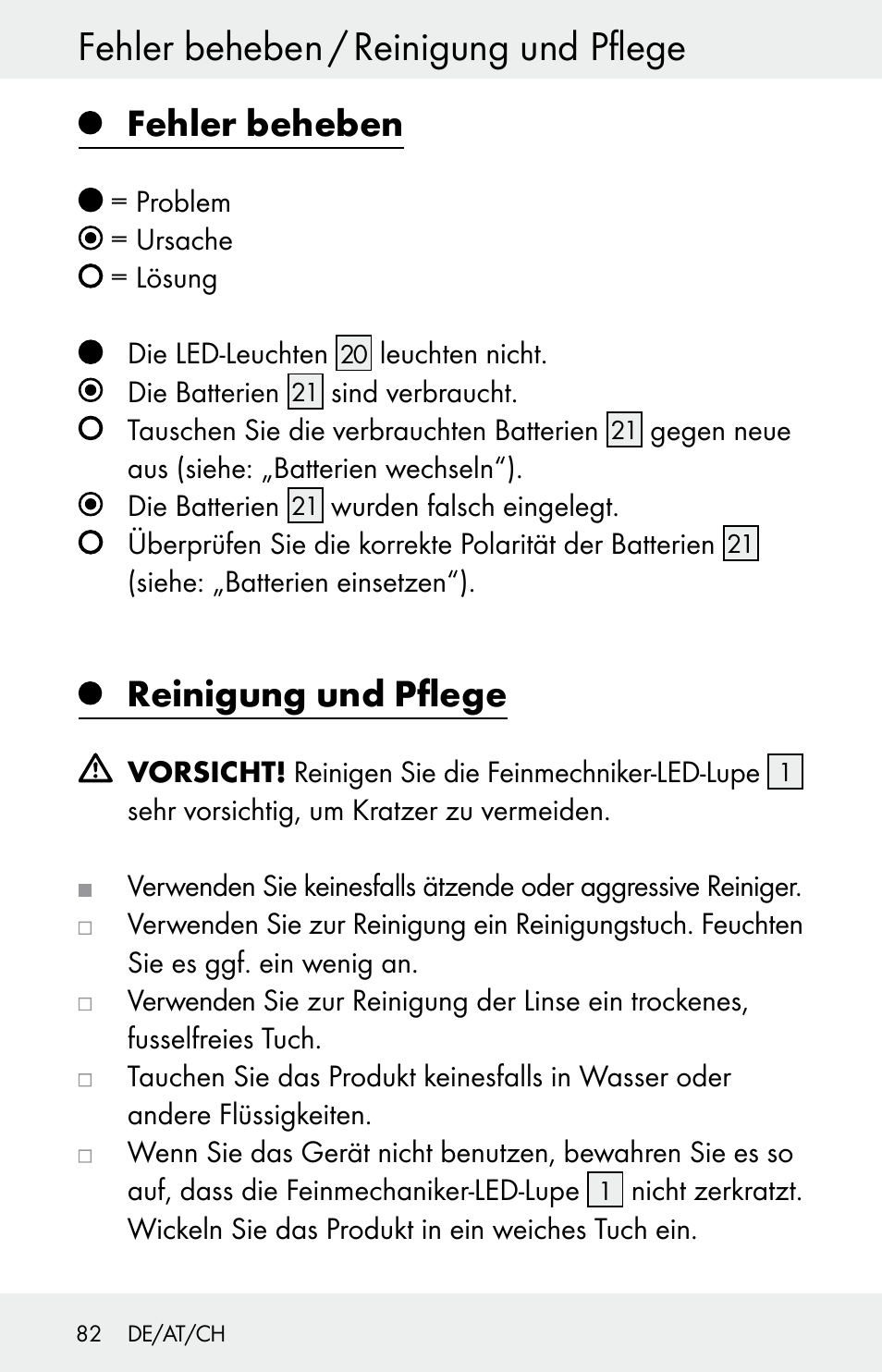 Fehler beheben / reinigung und pflege, Fehler beheben, Reinigung und pflege | Powerfix Z30225 User Manual | Page 82 / 84