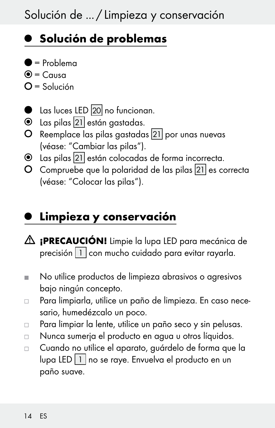 Solución de ... / limpieza y conservación, Solución de problemas, Limpieza y conservación | Powerfix Z30225 User Manual | Page 14 / 61