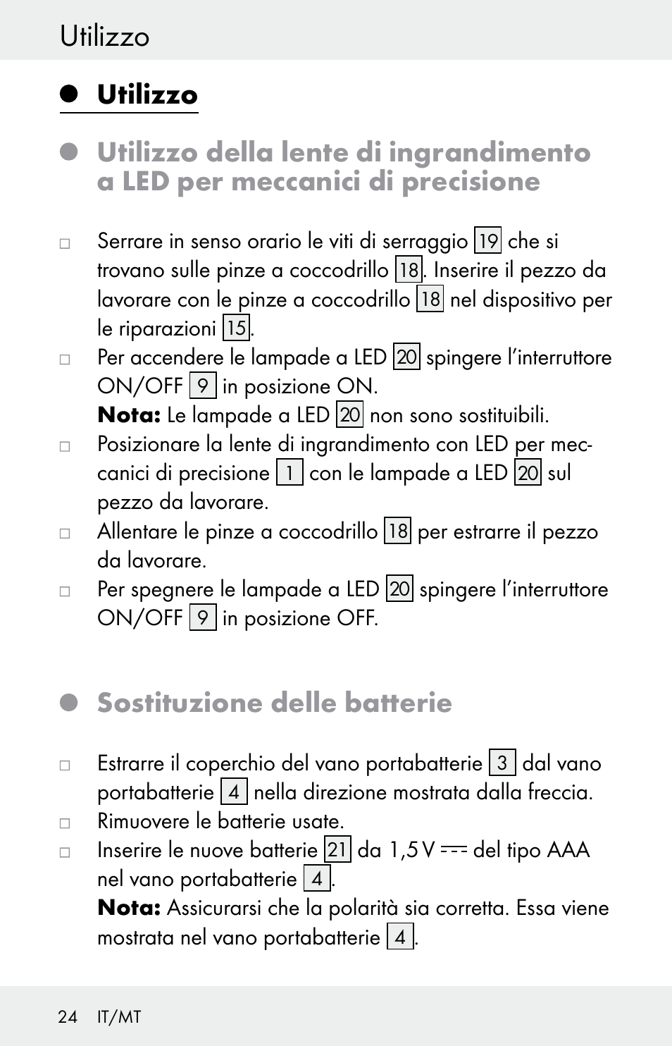 Utilizzo, Sostituzione delle batterie | Powerfix Z30225 User Manual | Page 24 / 61