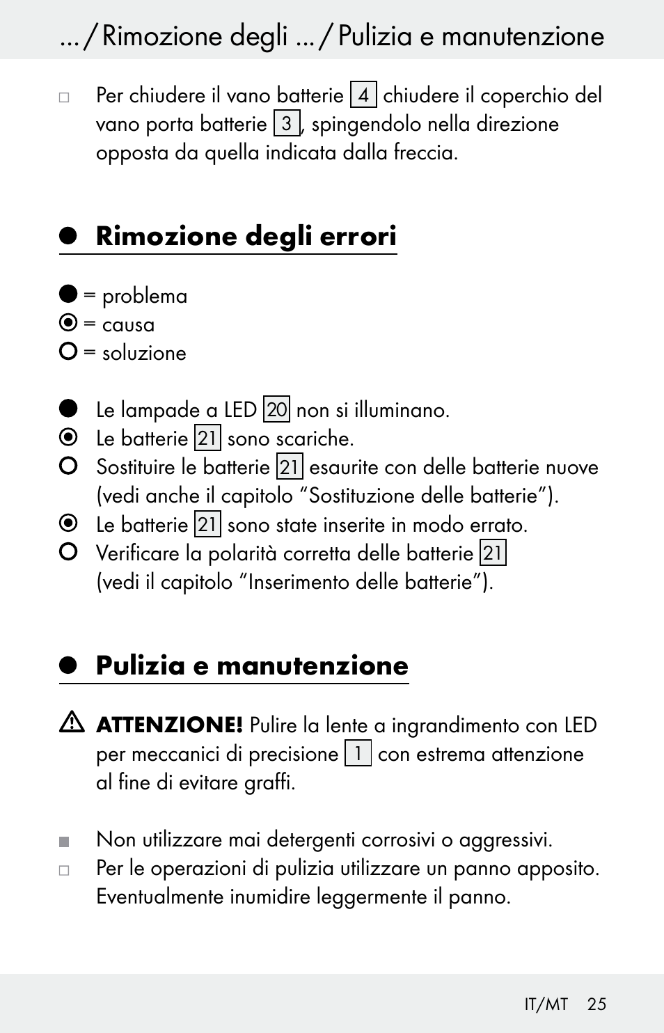 Rimozione degli ... / pulizia e manutenzione, Rimozione degli errori, Pulizia e manutenzione | Powerfix Z30225 User Manual | Page 25 / 61