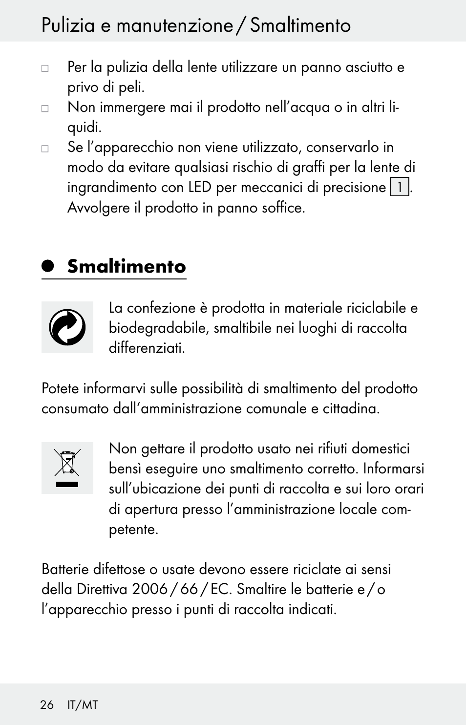 Pulizia e manutenzione / smaltimento, Smaltimento | Powerfix Z30225 User Manual | Page 26 / 61