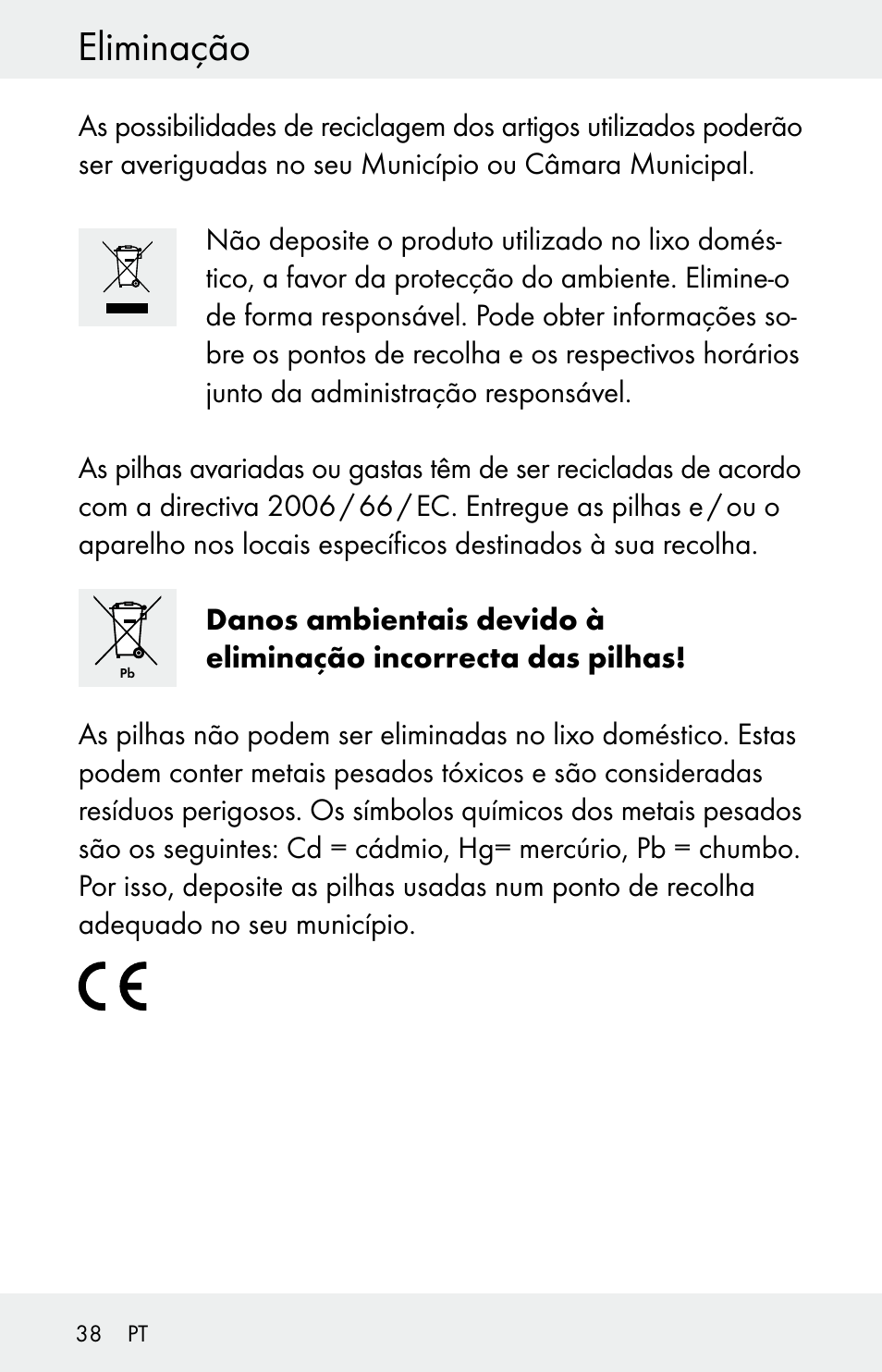 Eliminação | Powerfix Z30225 User Manual | Page 38 / 61